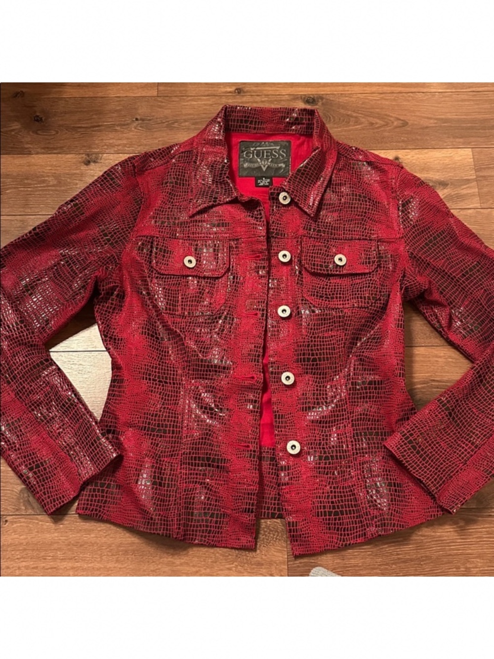 Guess Leather Snake Print Leather Style Jacket. SMALL.